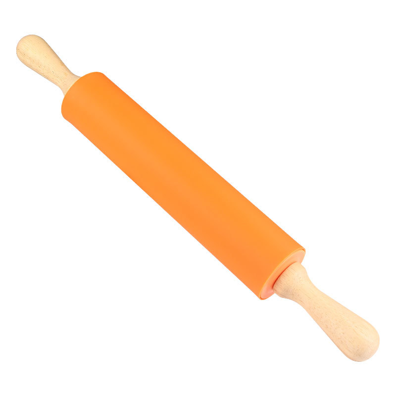Non-Stick Silicone Rolling Pin Wooden Handle Pastry Dough Flour Roller Kitchen Cooking Baking Tool For Pasta Cookie Dough: Clear / 33cm