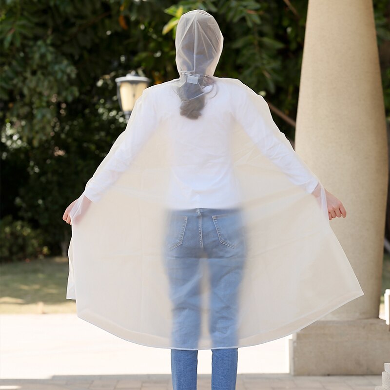 Men's and women's hooded transparent raincoat white button zipper