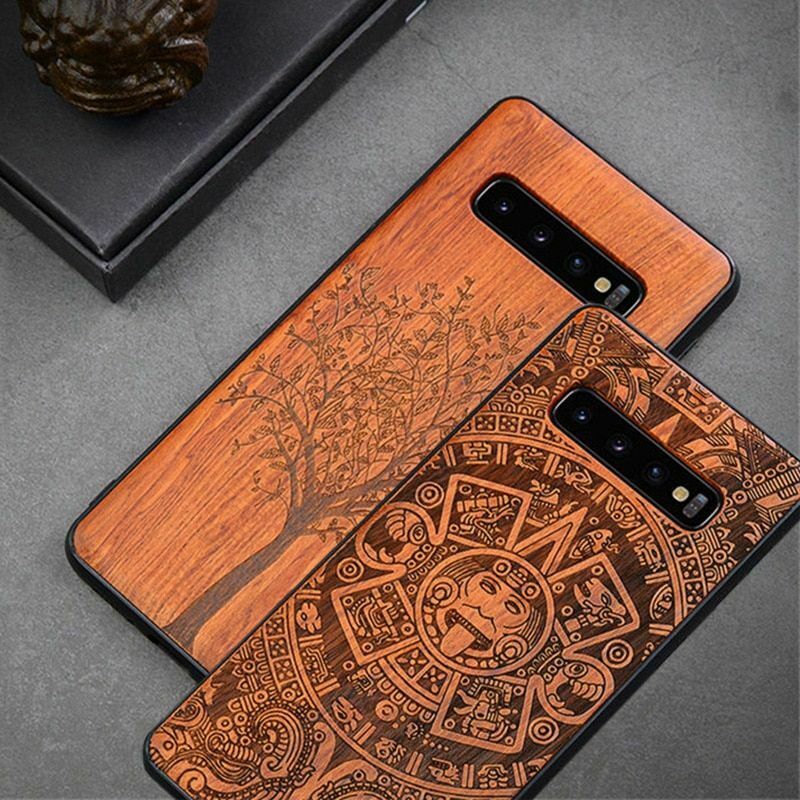 LYBALL Wood Case for Samsung S10 Phone Protective Back Cover Natural Wood Carved TPU Bumper Case for Samsung Galaxy S10 Plus