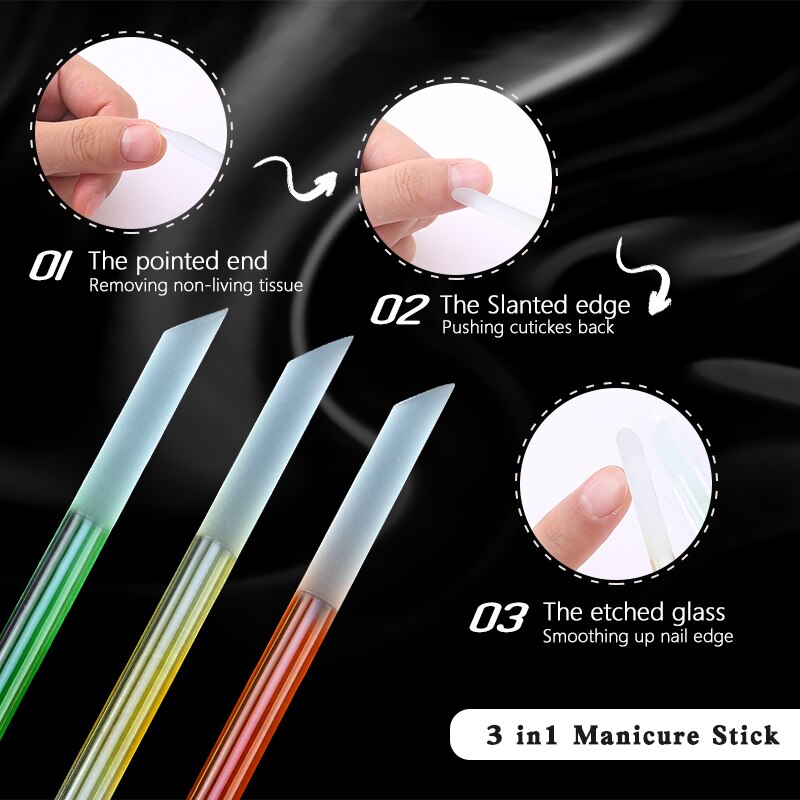 1Pcs Gradient Nail Art Gereedschap Glas Cuticle Pushers Remover Nagelvijlen Manicure Pedicure Accessoires Stok Precisie