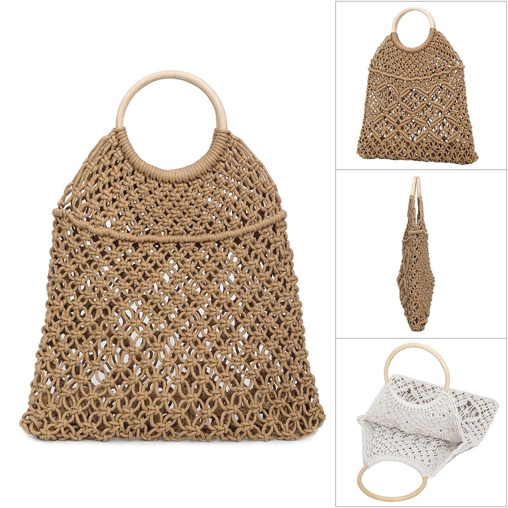 Women Handbag Handmade Straw Woven Round Handle Ring Large Capacity Summer Beach Bags Best -WT