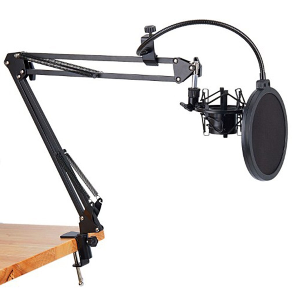 NB35 Extendable Recording Microphone Holder Suspension Boom Scissor Arm Stand Holder with Microphone Clip Table Mounting Clamp