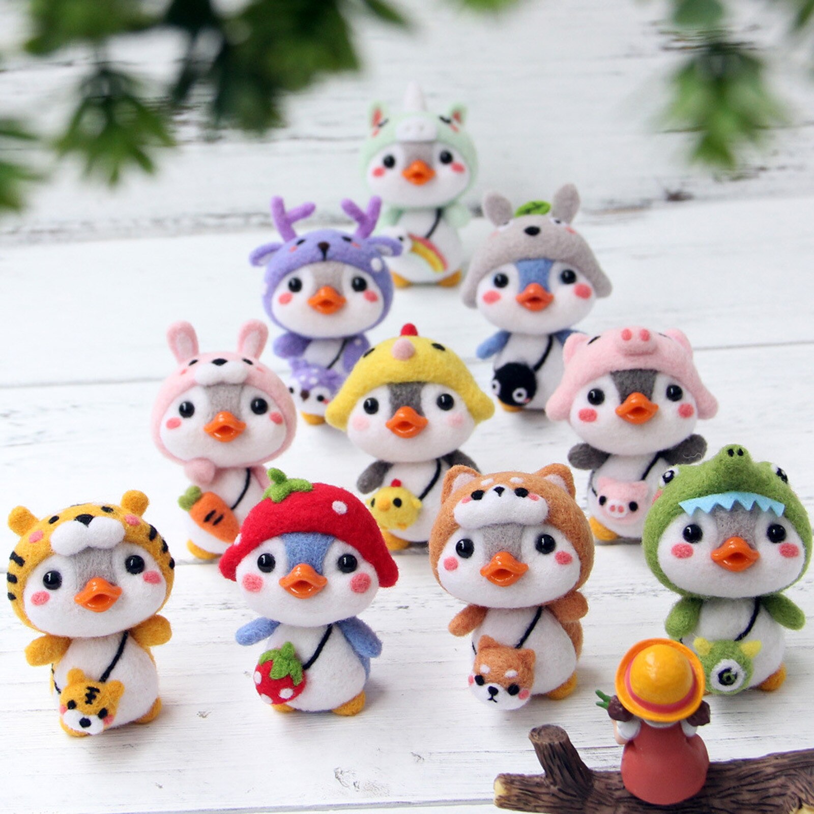 Cute Penguin z czapka w kształcie zwierzęcia Shiba Dinosaur wełna filc rękodzieło Diy nie wykończone Poked zestaw zestaw do rękodzieła dla igły torba materiałowa zestaw