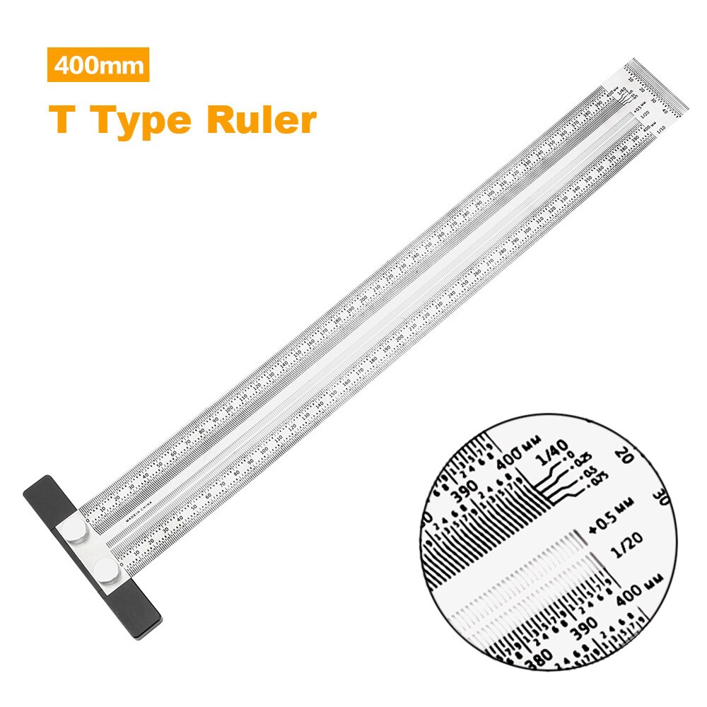 Pyssel hög precision linjal metall linjal t-typ hål linjal mätare snickare träbearbetning rita mark linje mätverktyg: 400mm