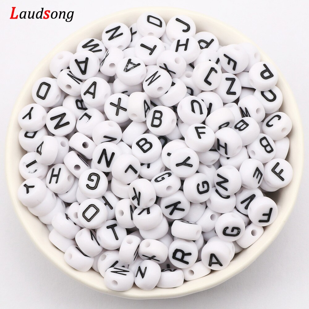 7mm Black White Mixed Letter Acrylic Beads Round Flat Alphabet Spacer Beads For Jewelry Making Handmade Diy Bracelet Necklace