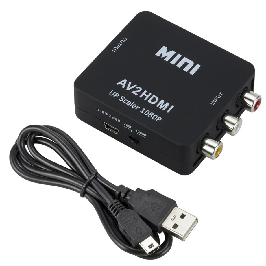 AV2HDMI-Compatible RCA AV/CVSB L/R Video to HDMI-compatible AV Scaler Adapter HD Video Converter Box 1080P Support NTSC PAL