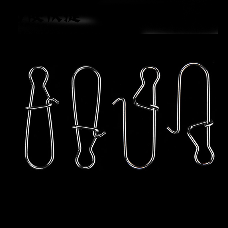 50pcs Stainless Steel Hooked Snap Fishing Barrel Swivel Safety Snaps Hook Lure Accessories Connector Snap