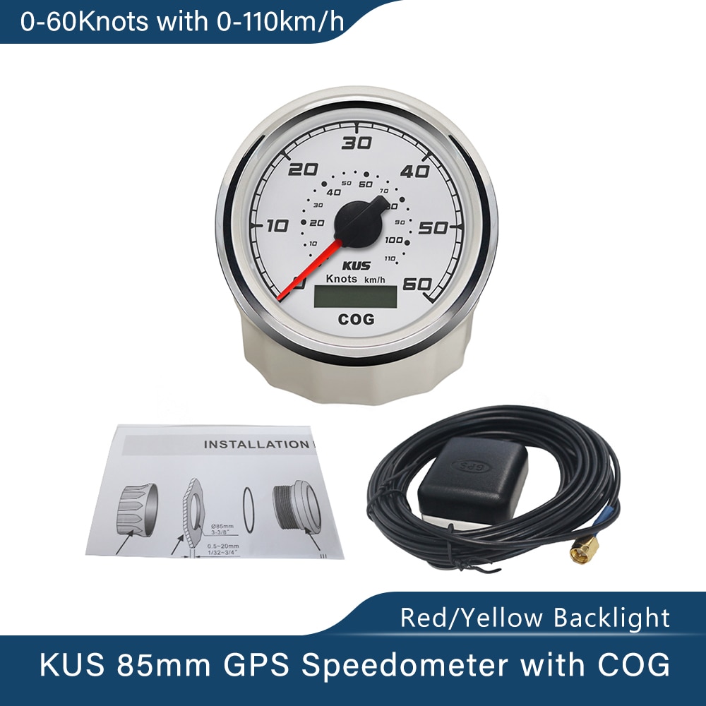 Kus 3 3/8 "Waterdichte Marine Boot Schepen Gps Snelheidsmeter 30 Knopen 60 Knopen Met Rood/Geel Backlight