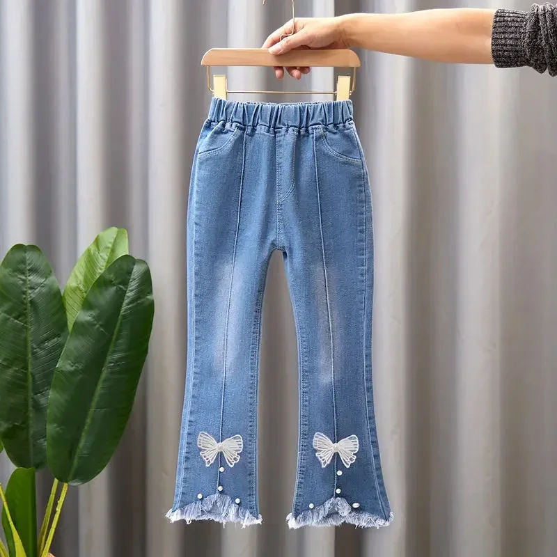 Jeans longs évasés pour enfants, pantalons de cow-boy pour filles, pantalons pour enfants de 4 à 10 ans, printemps, automne, , 2024: Marron / 17