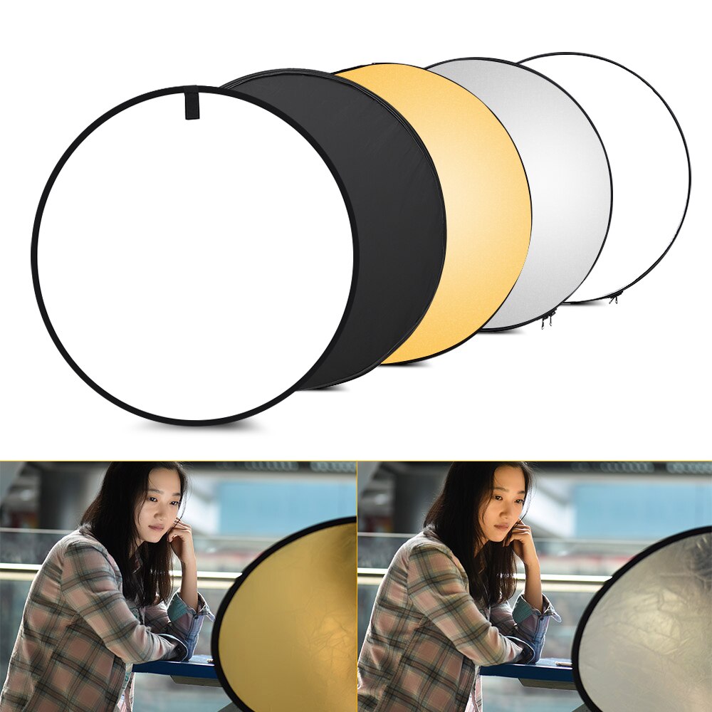110Cm/43 Inch Fotografie Light Reflector 5-In-1 (Doorschijnend, zilver Goud Wit Zwart) Inklapbare Multi-Disc Voor Studio Outdoor