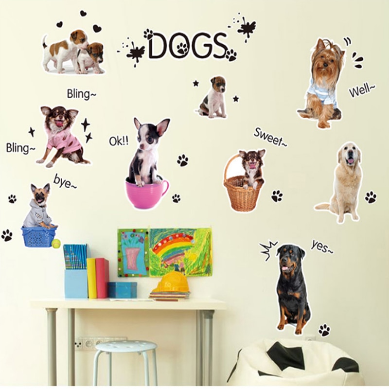 Puppy dog ​​pet shop Wall stickers, cute art animals for kids, baby room, dog wall poster stickers, wallpaper stickers