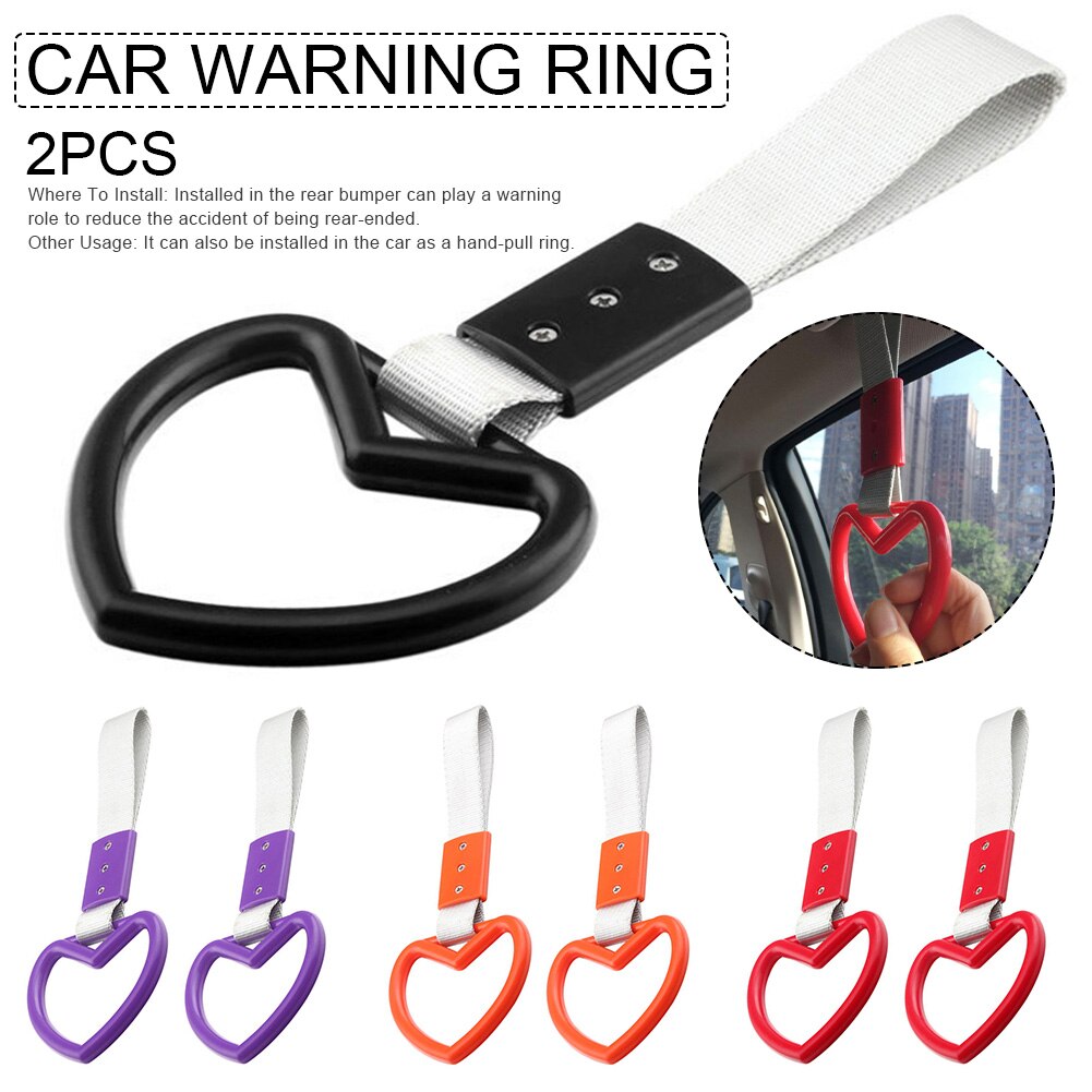 2 pçs fácil instalar interior exterior jdm tsurikawa mão puxar profissional amortecedor traseiro do carro anel de aviso estilo do coração forma