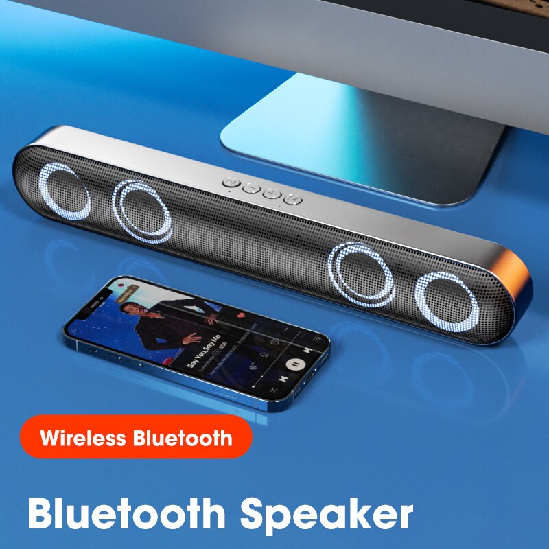 Bluetooth 5.0 Home Loudspeaker Box 360° Surround 6D Soundbar Speakers Stereo Subwoofer Sound Bar for PC Laptop Cool Lights Mode