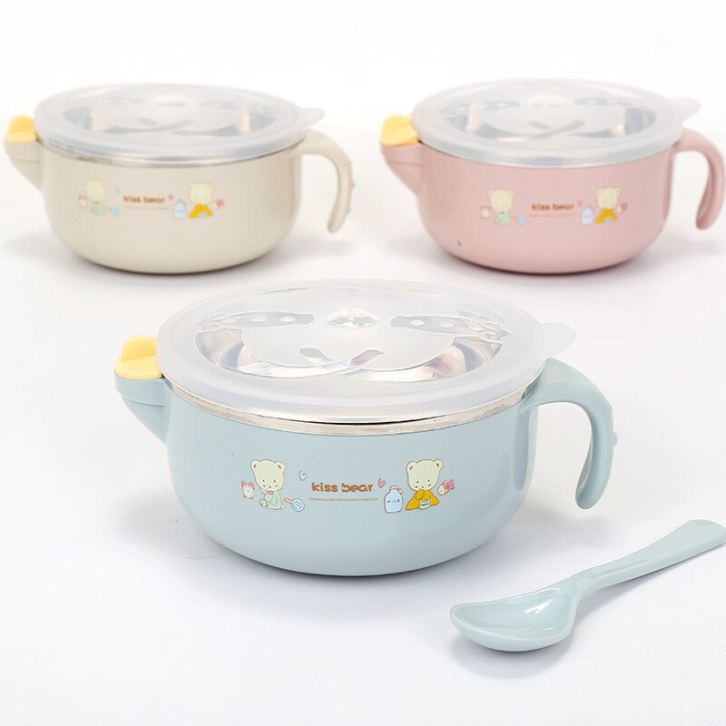 Baby Rvs Thermische Kom Peuter Servies Servies Zuig Kom Met Lepel Kids Veiligheid Diner Voerbak Gerechten