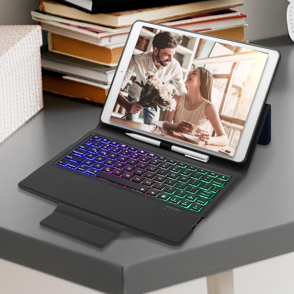 Gorąca sprzedaż Tablet klawiatura delikatne tekstury klapki skórzane etui Bluetooth bezprzewodowa klawiatura podświetlenie dla iPad 10.2 cal 2019
