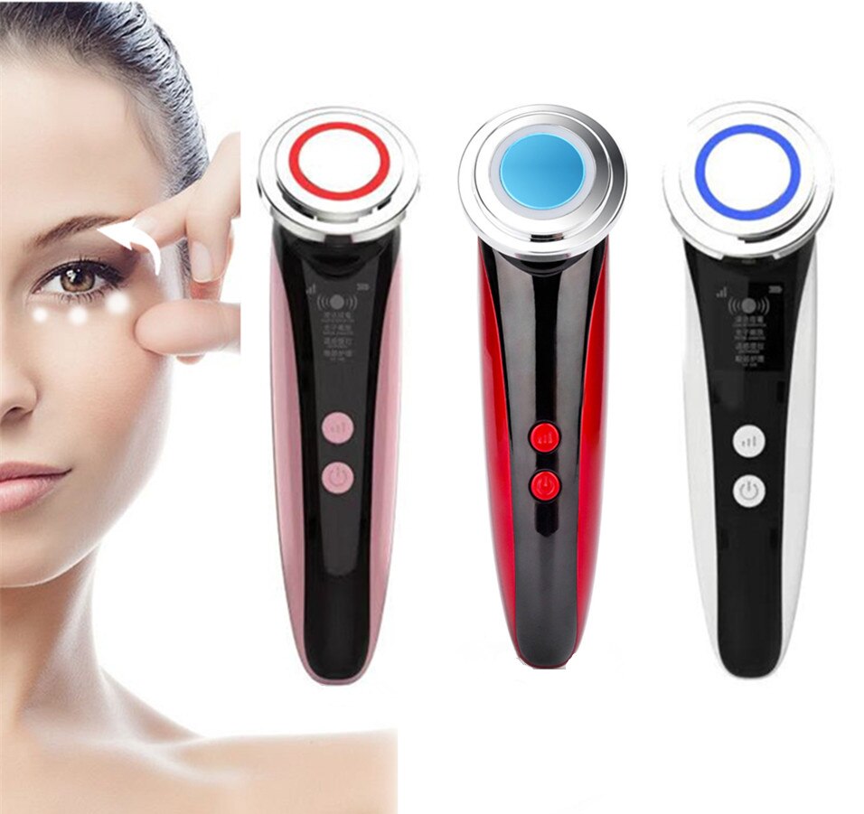 dispositivo de belleza EMS de radiofrecuencia RF LED Facial luz azul roja fotón limpieza Facial levantamiento Tighte eliminación de arrugas cuidado de los ojos
