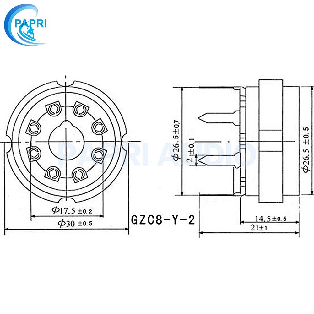 PAPRI 10PCS Ceramic K8A PCB Tin Gold Plated 8Pin Vacuum Tube Socket Top Mount Gold Octal Valve Base For KT88 EL34 274B 6SN7 6V6