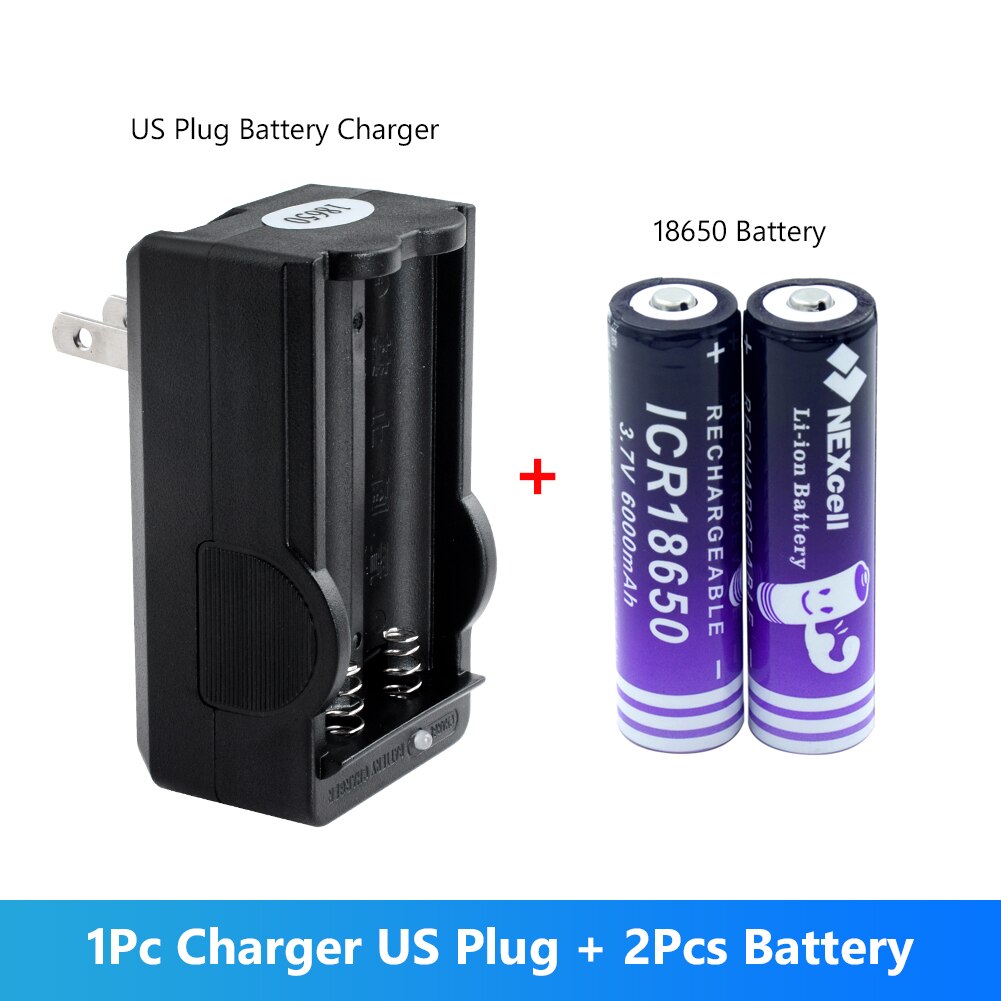 2Pcs 18650 6000mah 3.7 v 6000mah 18650 Lithium Rechargeable Battery For Flashlight batteries With Battery EU US Charger: 2 battery US Plug