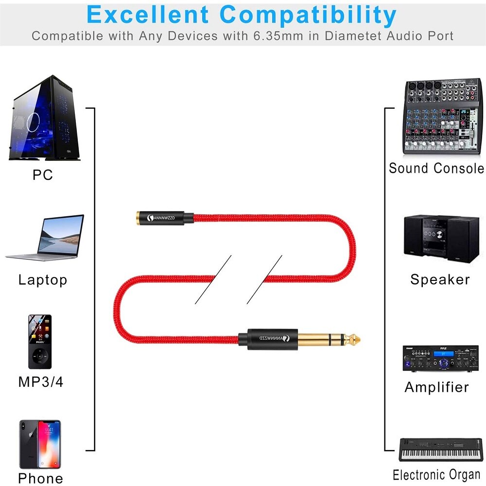 6.5mm Male to 3.5mm Female Audio Cable For Amplifier Console Guitar Recording Adapter 6.5mm TRS 1/4'' Male to 3.5mm Female Cable