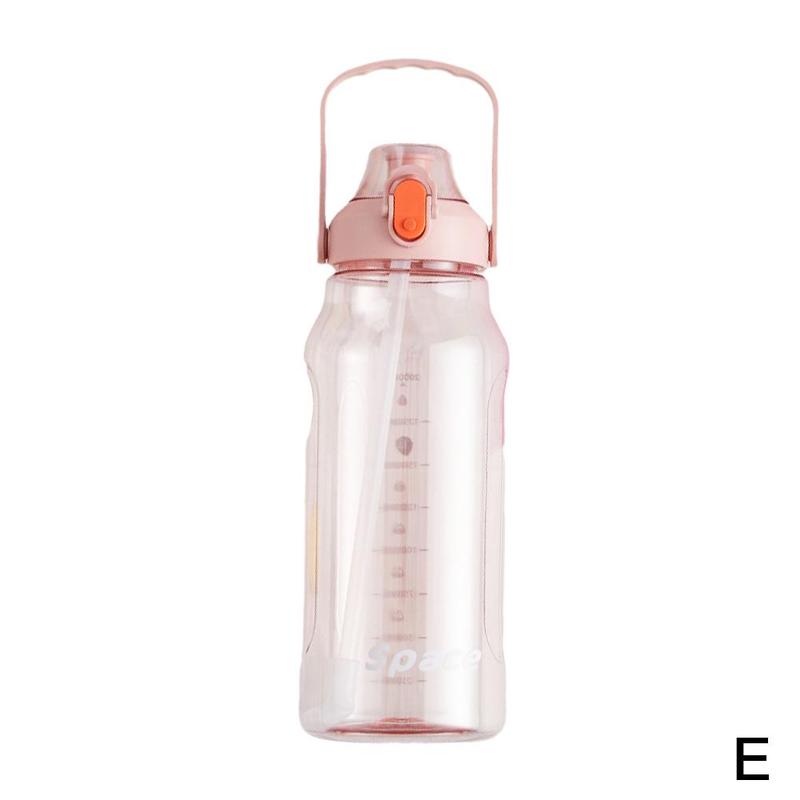 2000ml Large Capacity Waterbottle Water Bottle Sport Flask For Camping Hiking Tourism Travel Drink Water Bottle With Time Marker: Pink