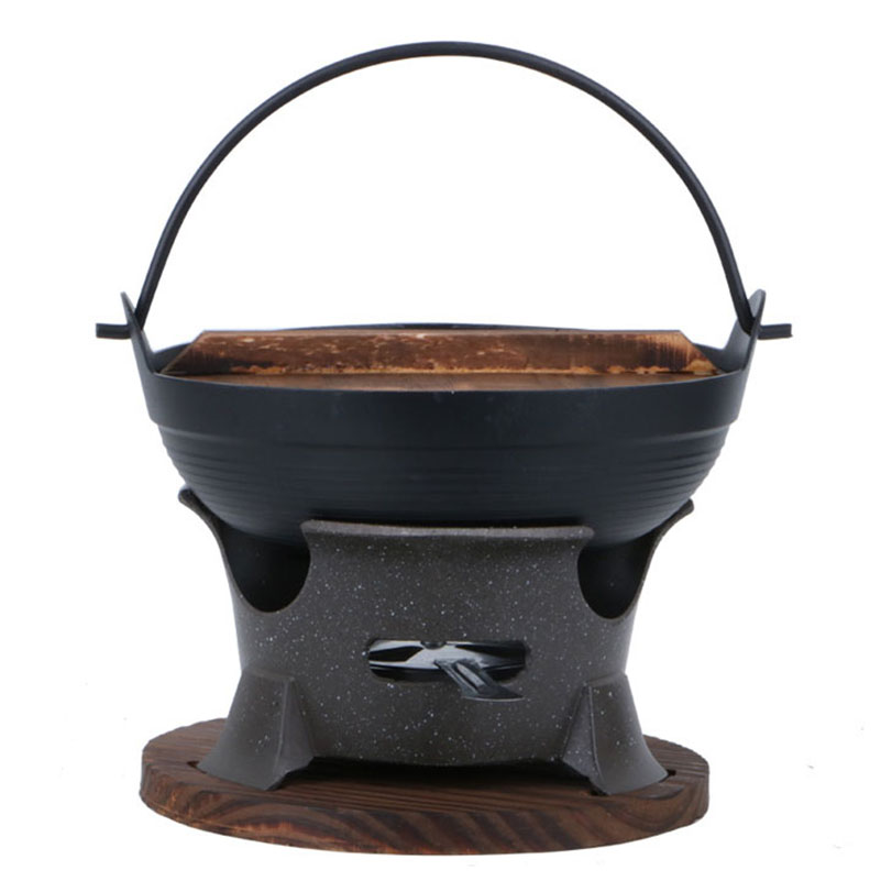 Sukiya chafing-ensemble de casseroles | Vintage en bois, porte-vaisselle réglable, poêle à alcool coupe-vent, 18cm Kanto, chauffage du Buffet
