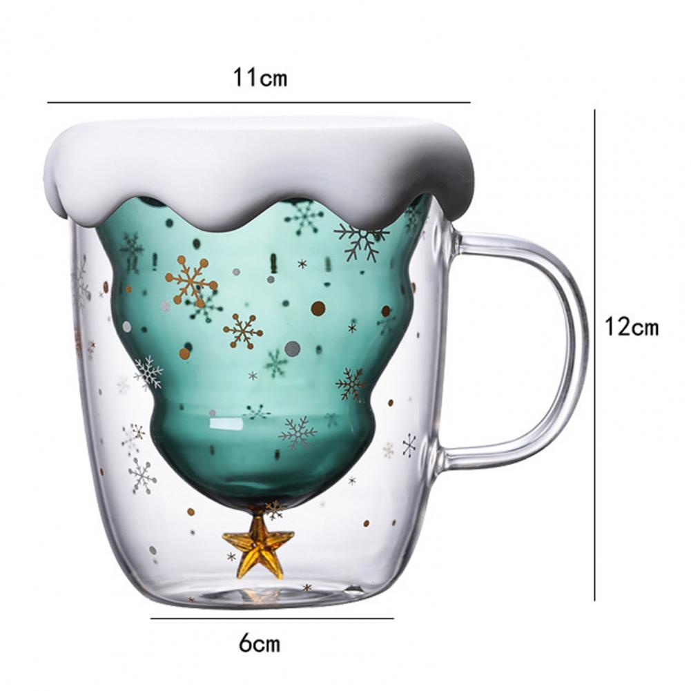 Taza de vidrio de doble capa con mango para té, vaso de vidrio de borosilicato de alta resistencia al calor con forma de árbol de Navidad, herramientas de cocina, 250ML