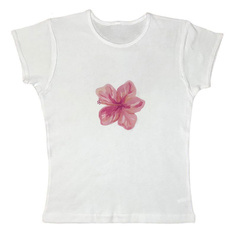 Camiseta gótica retro Harajuku ajustada de manga corta para mujer, ropa de calle, camiseta de bebé con estampado de flores lindas, top corto: L / Azul