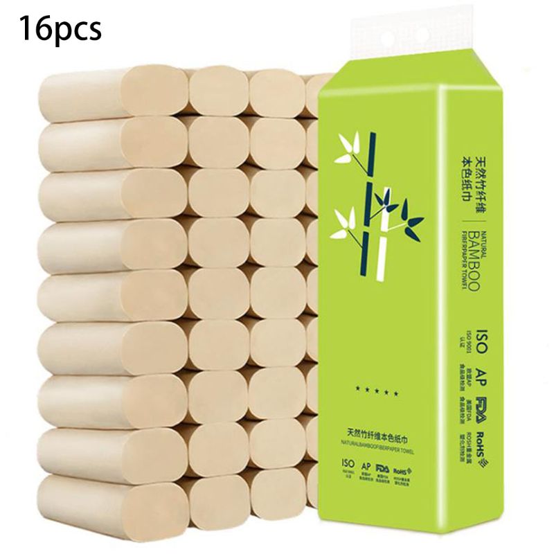 16 Rolls Natural Bamboo Pulp Roll Paper Toilet Paper 4 Layer Thickened Strong