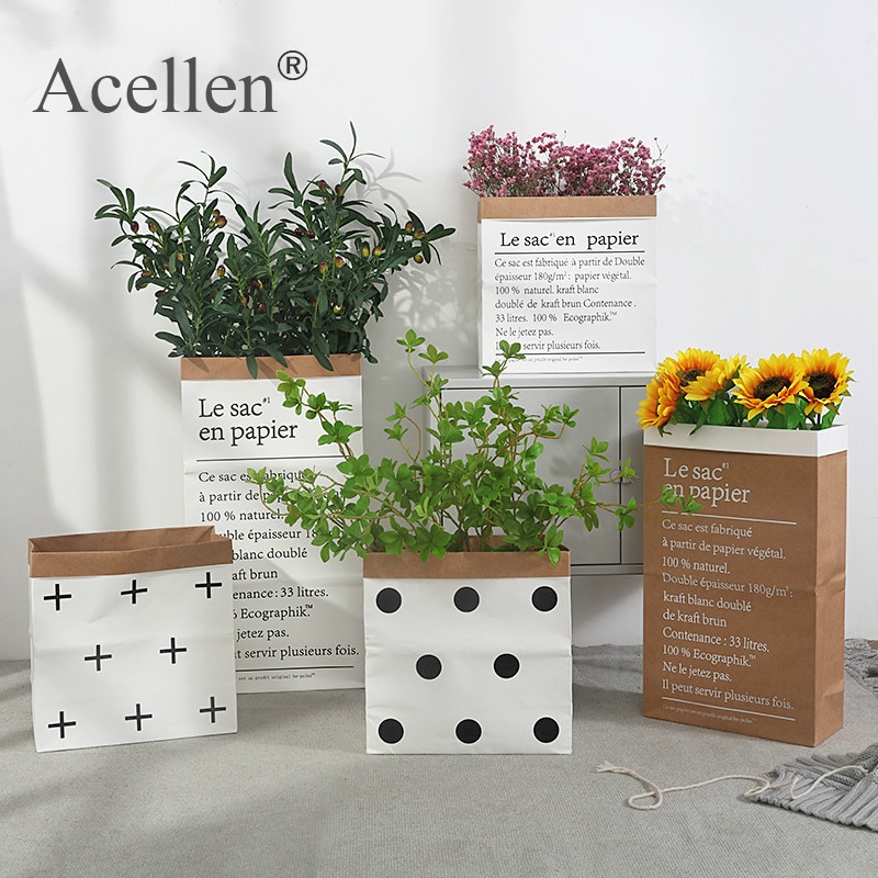 Europe Style Multi Painting Kraft Paper Floor Plant Bonsai Flower Home Decorative Paper Vase Home Storage Decor Accessories