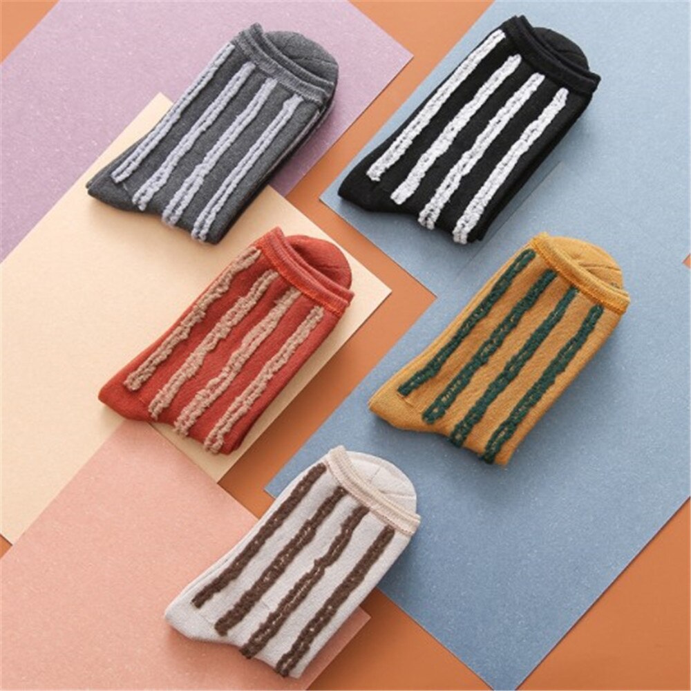 Socks On Both Sides Wearing Vertical Stripes Cotton Women's Tube Socks College Wind Warm Socks