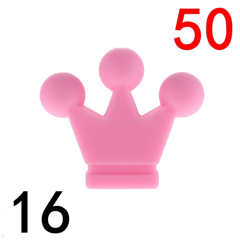 50pcs Silicone Crown Beads Baby Teether Necklace Bead Infant Baby Chewing Jewelry Accessories Food Grade Silicone: 16 Pink