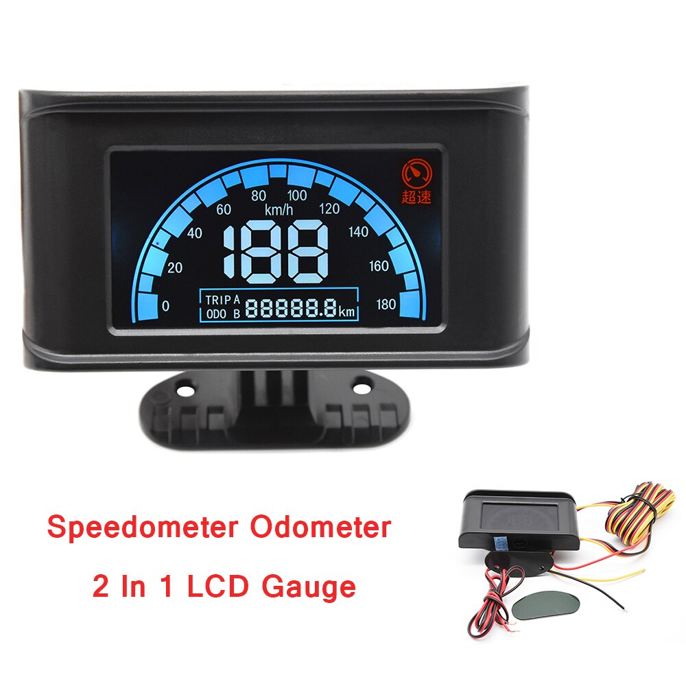 Universele 2 In 1 Lcd Gauge Snelheidsmeter Waterdicht Snelheid Kilometerteller Auto Speed Power Meter Gauge Panel Voor Auto Snelheidsmeter Truck