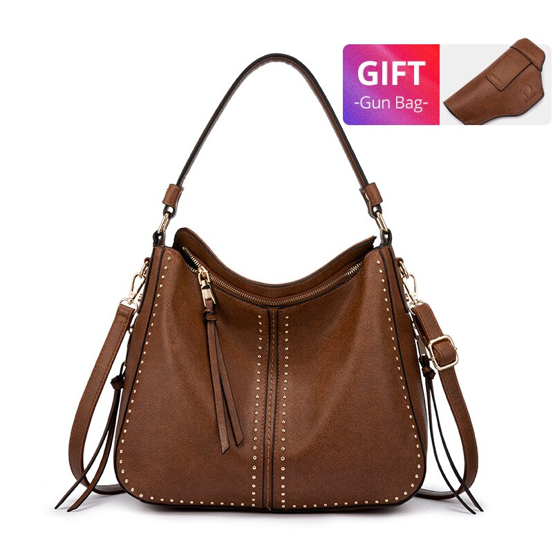 REALER women handbags classic shoulder crossbody bag female casual large capacity totes For ladies hobos bags: Brown
