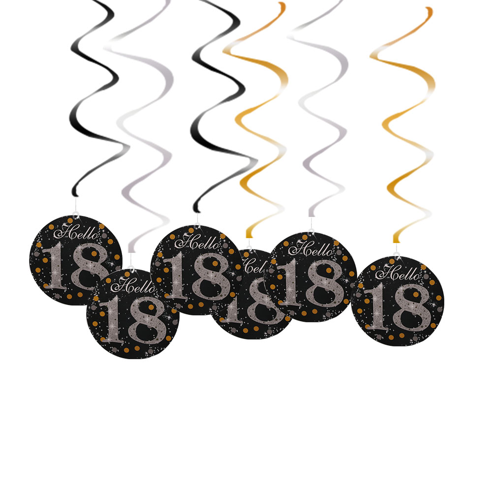 6 st/förpackning grattis på födelsedagen slingers 1st födelsedag pojke flicka fest 18 30 40 50 60 70 födelsedagsdekoration baby shower festtillbehör: Svart 18