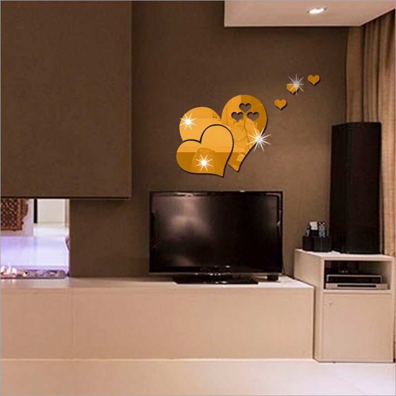 Espejo 3D adhesivo con de amor y corazón para pared, calcomanía artesanal, Mural artístico para habitación o casa, decoración de fondo de TV con patrones de bricolaje en forma de corazón extraíble