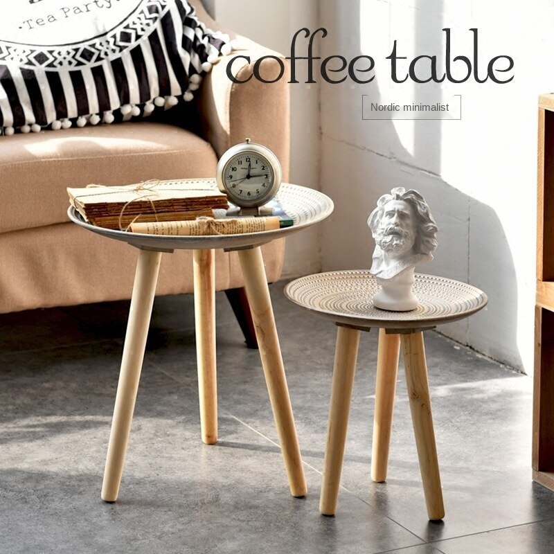 Creative Round Nordic Wood Coffee Table Bed Sofa Side Table Tea Fruit Snack Service Plate Tray Small Desk Living Room furniture