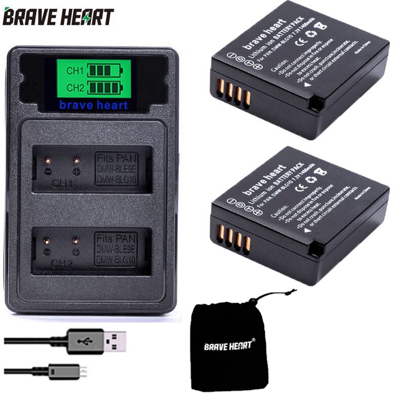 TYPE-C double chargeur + DMW-BLG10 DMW BLG10E BLG10 batterie d'appareil photo pour Panasonic Lumix DMC GF6 GX7 GF3 GF5 DMW BLE9 BLG10: charger and 2battery