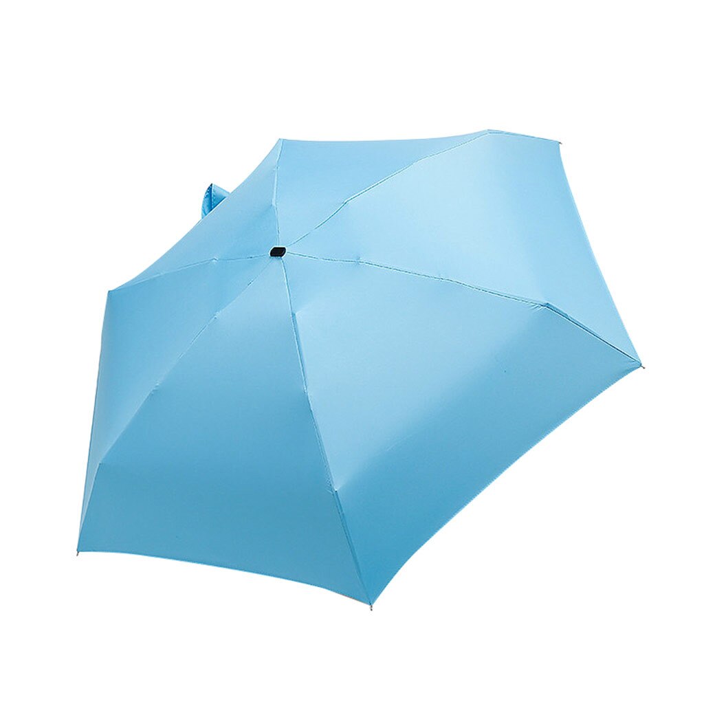 45#  kvinnor lyxigt lättviktsparaply svart beläggning parasoll 5- faldigt solregnparaply unisex reseskyddad ficka miniparaply: Blå
