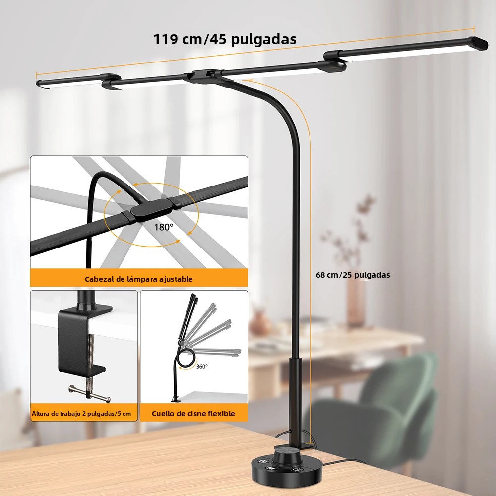 LED bureaulamp met klem Architect bureaulamp voor thuiskantoor Ultra heldere auto-dimmende PC-lamp Traploos dimbare tafellamp