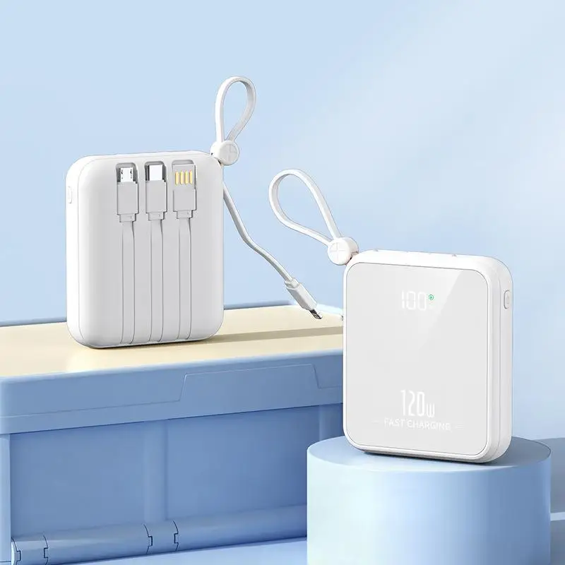 50000mah 120W Outdoor Portable Powerbank Fast Charging PD20W Power Bank Mini Compact Battery Charger Comes With Four Wire: WHITE / 20000mah