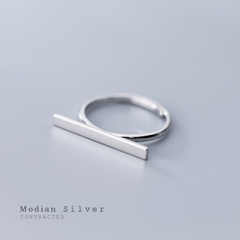 Modian Simple Geometric Open Adjustable Finger Ring for Women Authentic 925 Sterling Silver Line Ring Fine Jewelry