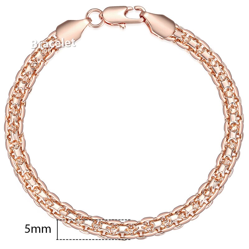 4/5mm kvindelige armbånd hamret flettet vævning bismark kantsten cubanske armbånd 585 rosa guldfarve smykker link kæde lcb 04: Gb422 / 17.5cm