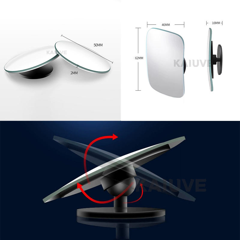 Espejo retrovisor para punto ciego de coche y motocicleta, espejo redondo pequeño ajustable gran angular 360 ° Retrovisor auxiliar inverso de rotación