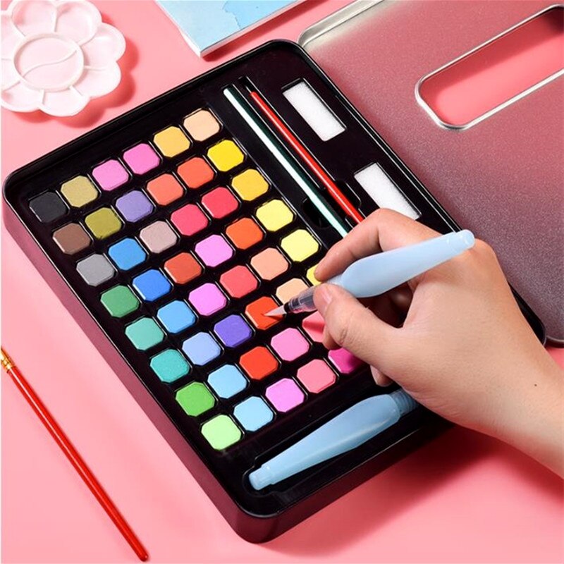 Juego de pintura de acuarela sólida , 48 colores, 63 Uds., juego de arte con pincel de pintura, suministros de arte del pigmento