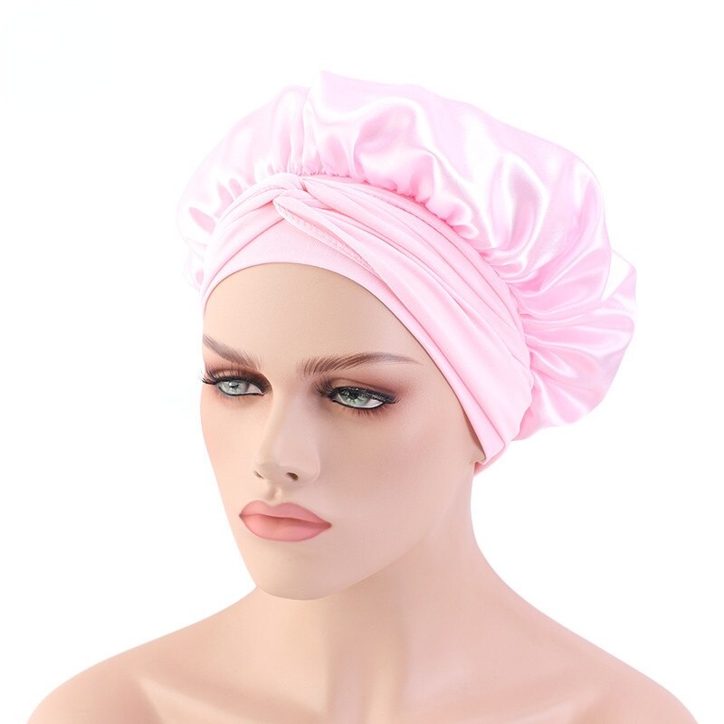 Gorro de dormir liso de satén para mujer y hombre, gorro para dormir de noche, para el cuidado del cabello, Unisex: Pink