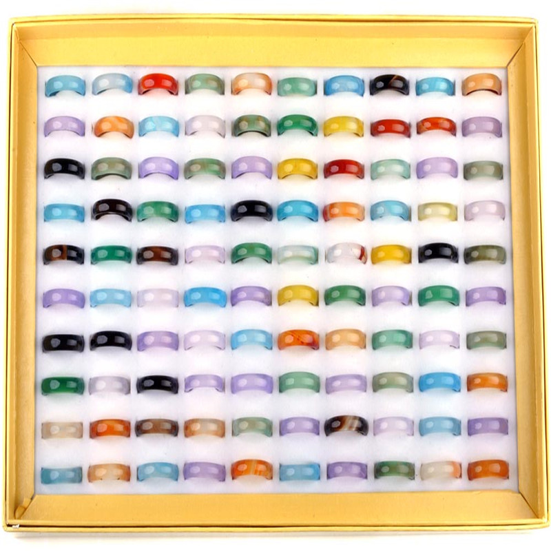 20 Stks/partij 5-6 MM Gemengde Vintage Natuursteen Ring Voor Vrouwen Unisex Mode Charme Vinger Stone Ringen Sieraden