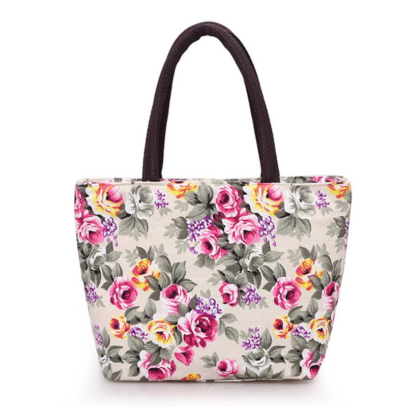 Blomstermønster kvinder lille håndtaske slidstærk canvas casual tote dame dejlig billig pris indkøbspose sæk