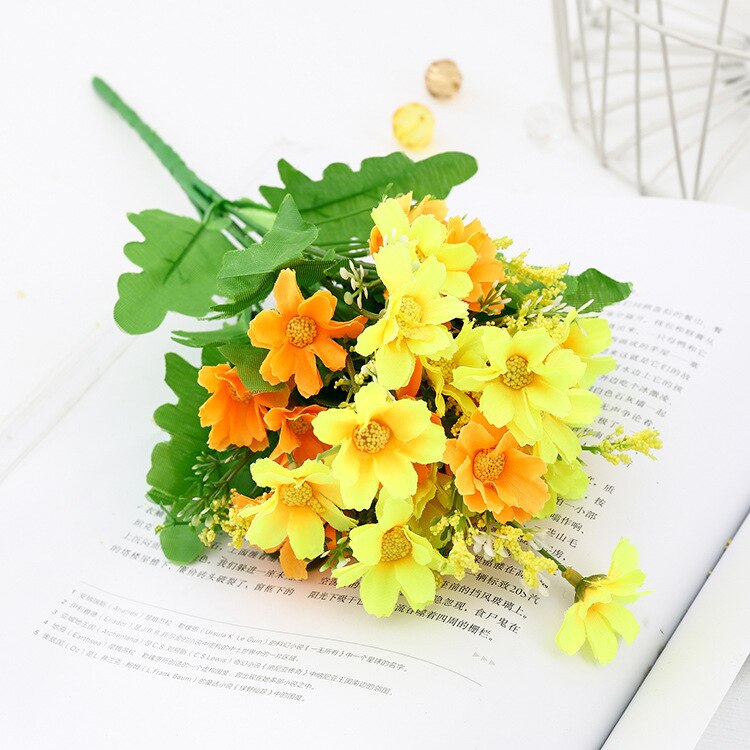 7 Forks/bouch Artificial Gerbera Daisy Flower Bouquet for Home Garden Decoration DIY Wedding Arches Flower Wall Bridal Bouquet: yellow