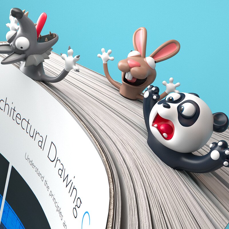3D Cartoon Dieren Bladwijzer - Leuke Kat, Panda, Haai - Kawaii Pagina Marker voor Kinderen & School