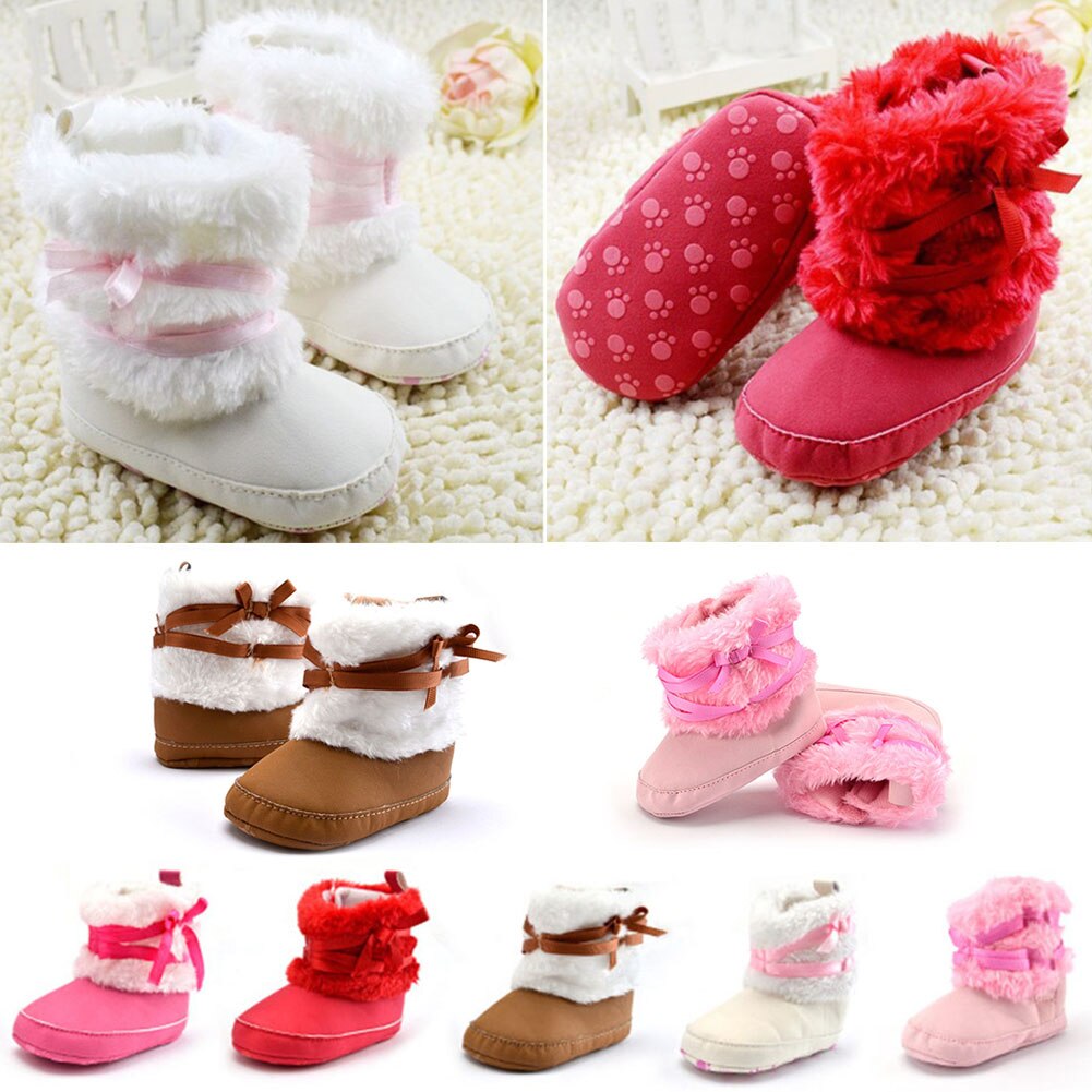 Neugeborenen Baby Mädchen Bowknot Schnee Stiefel Weiche Krippe Scheut Kleinkind stricken Faux Vlies Stiefel